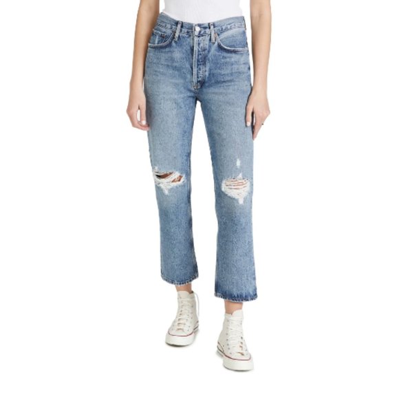 AGOLDE Lana Crop Mid Rise Vintage Straight Jeans Cornerstone Cut Off - Picture 1 of 9